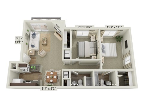 a floor plan of a 3 bedroom apartment